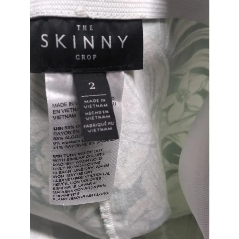 WHBM Green & White Floral Skinny Crop Tropical Bird Vacation Pull On Size 2
